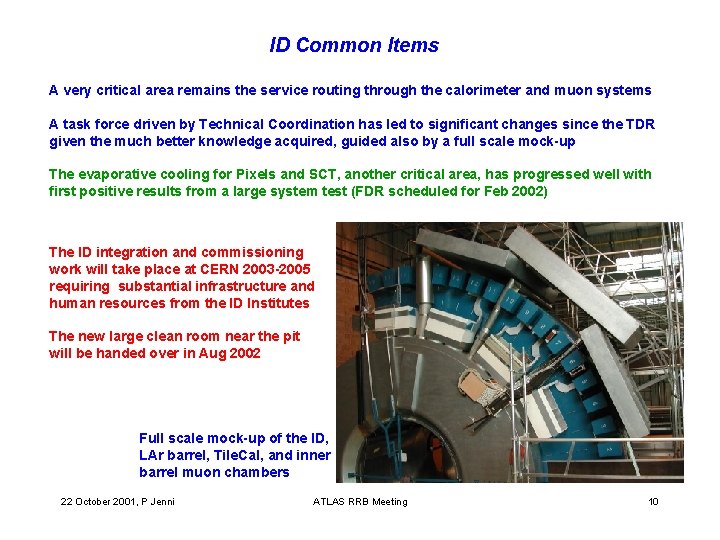 ID Common Items A very critical area remains the service routing through the calorimeter