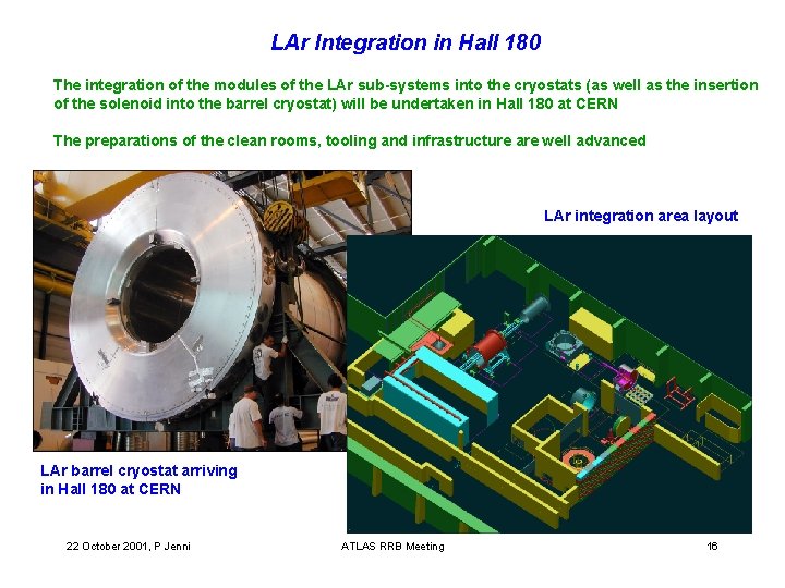 LAr Integration in Hall 180 The integration of the modules of the LAr sub-systems