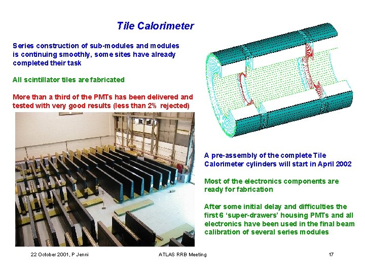 Tile Calorimeter Series construction of sub-modules and modules is continuing smoothly, some sites have