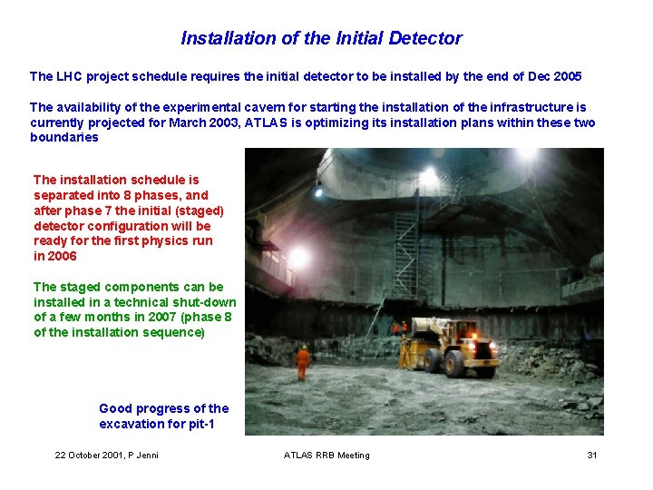 Installation of the Initial Detector The LHC project schedule requires the initial detector to