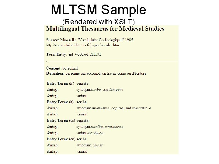 MLTSM Sample (Rendered with XSLT) 
