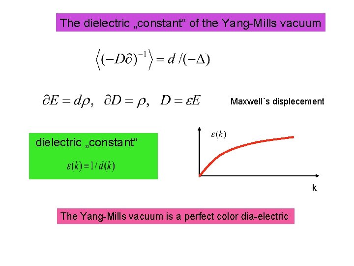 The dielectric „constant“ of the Yang-Mills vacuum Maxwell´s displecement dielectric „constant“ k The Yang-Mills
