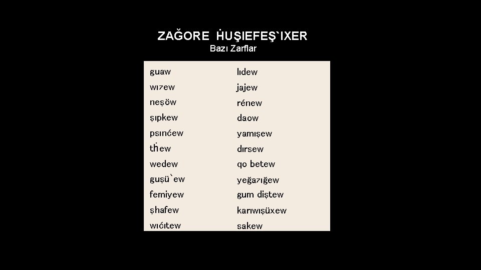 ZAĞORE ḢUŞIEFEŞ`IXER Bazı Zarflar guaw lıdew wızew jajew neşöw rénew şıpkew daow psınćew yamışew