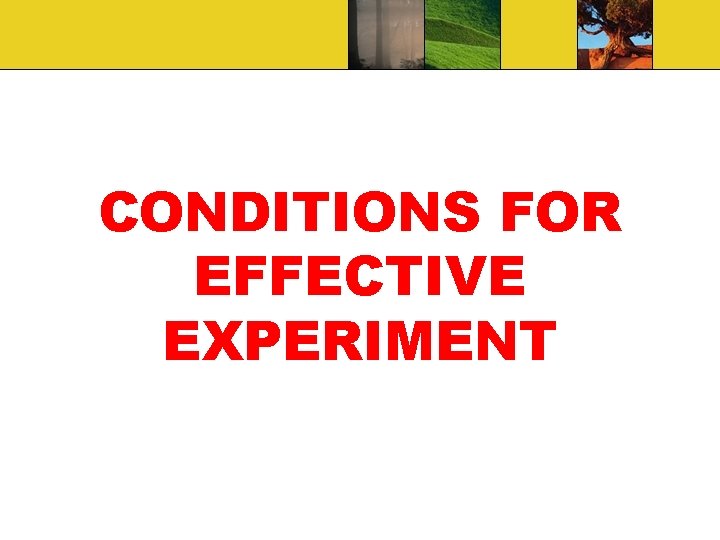 CONDITIONS FOR EFFECTIVE EXPERIMENT 