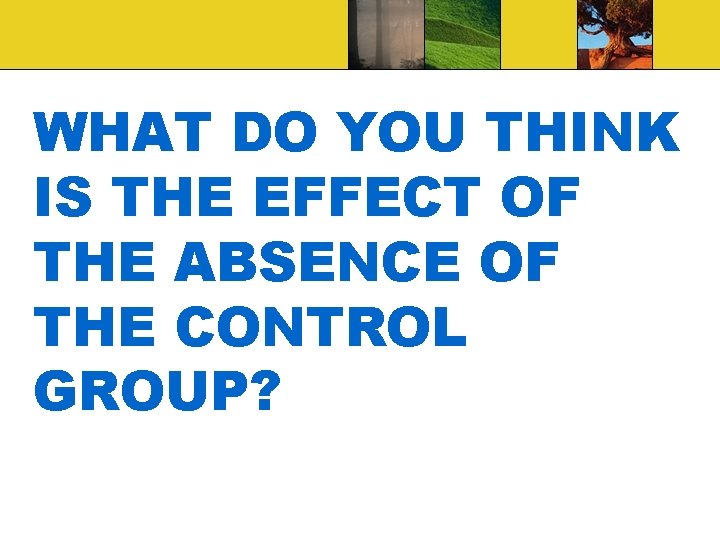 WHAT DO YOU THINK IS THE EFFECT OF THE ABSENCE OF THE CONTROL GROUP?