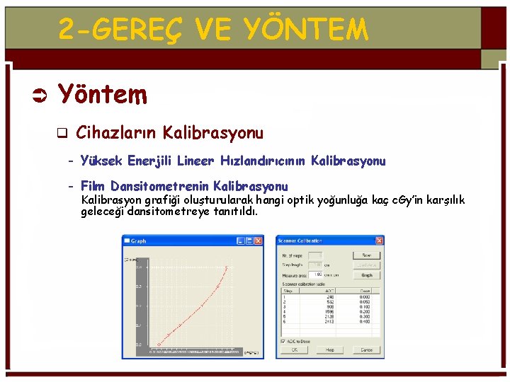 2 -GEREÇ VE YÖNTEM Ü Yöntem q Cihazların Kalibrasyonu - Yüksek Enerjili Lineer Hızlandırıcının