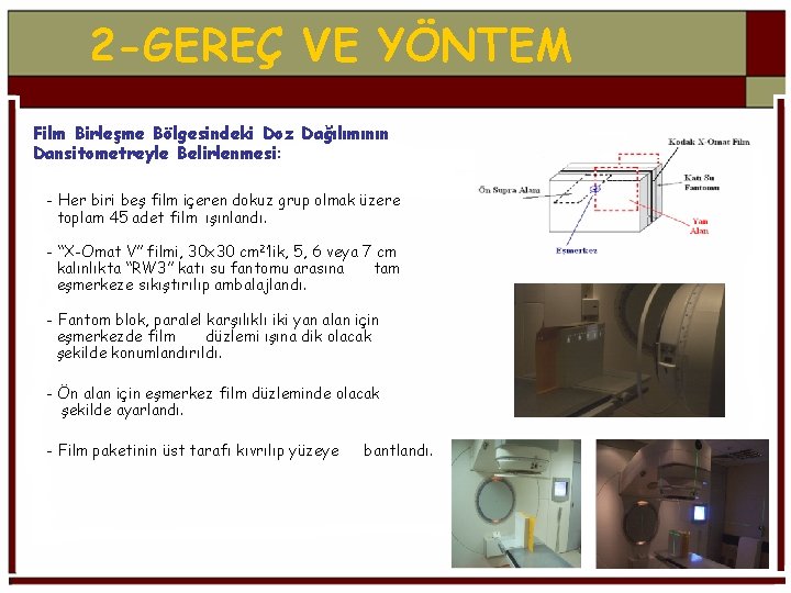 2 -GEREÇ VE YÖNTEM Film Birleşme Bölgesindeki Doz Dağılımının Dansitometreyle Belirlenmesi: - Her biri