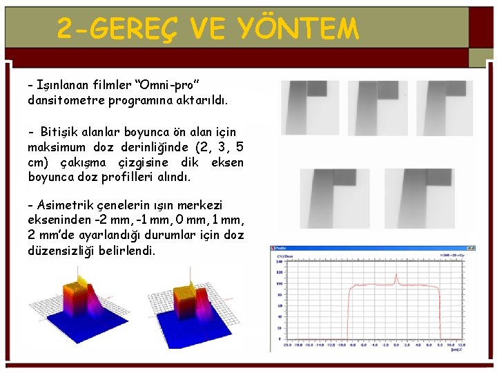 2 -GEREÇ VE YÖNTEM - Işınlanan filmler “Omni-pro” dansitometre programına aktarıldı. - Bitişik alanlar