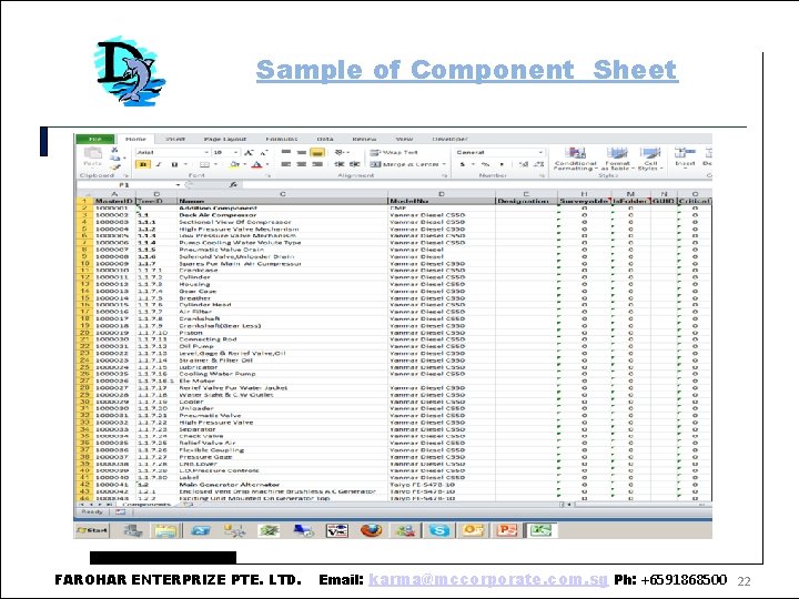 Sample of Component Sheet FAROHAR ENTERPRIZE PTE. LTD. Email: karma@mccorporate. com. sg Ph: +6591868500