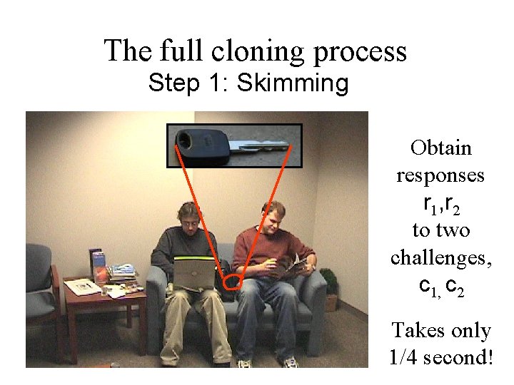 The full cloning process Step 1: Skimming Obtain responses r 1, r 2 to