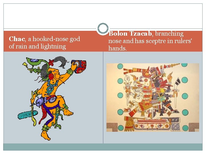 Chac, a hooked-nose god of rain and lightning Bolon Tzacab, branching nose and has