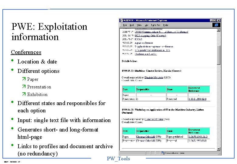 PWE: Exploitation information Conferences • • • Location & date Different options ä Paper