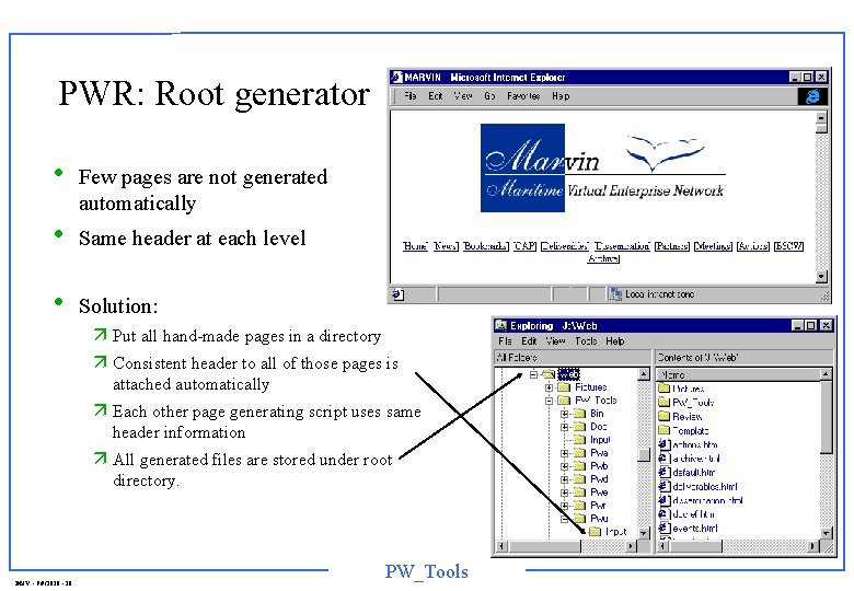 PWR: Root generator • • • Few pages are not generated automatically Same header
