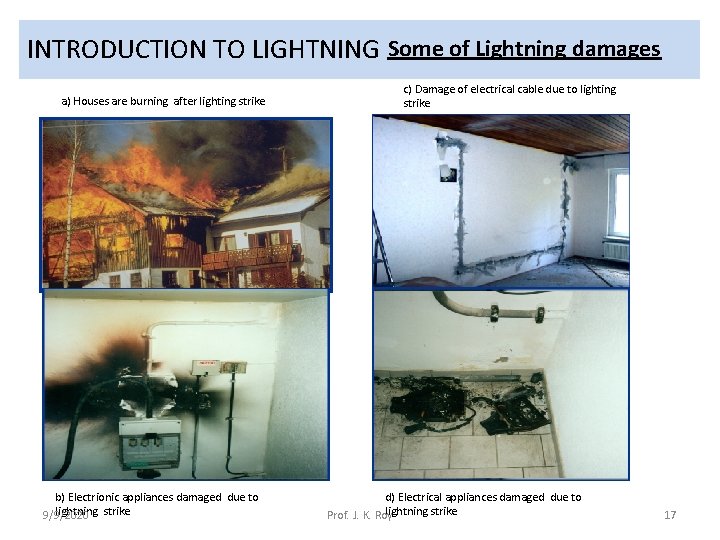 INTRODUCTION TO LIGHTNING Some of Lightning damages a) Houses are burning after lighting strike