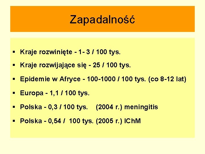 Zapadalność § Kraje rozwinięte - 1 - 3 / 100 tys. § Kraje rozwijające