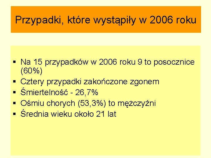 Przypadki, które wystąpiły w 2006 roku § Na 15 przypadków w 2006 roku 9
