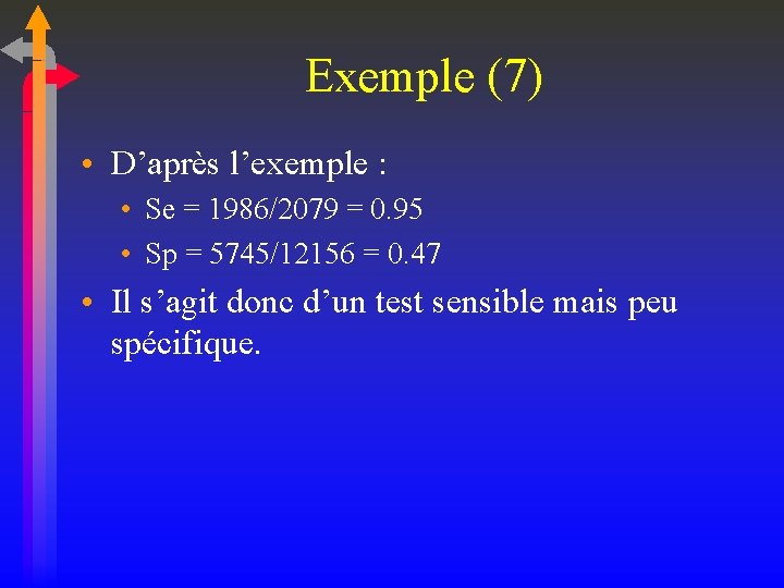 Exemple (7) • D’après l’exemple : • Se = 1986/2079 = 0. 95 •