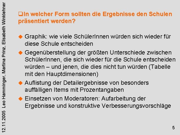 12. 11. 2005 Leo Hamminger, Martina Prinz, Elisabeth Winklehner q. In welcher Form sollten