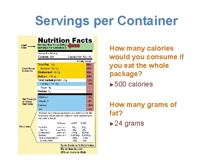 Servings per Container How many calories would you consume if you eat the whole