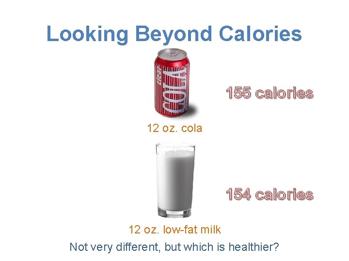 Looking Beyond Calories 155 calories 12 oz. cola 154 calories 12 oz. low-fat milk