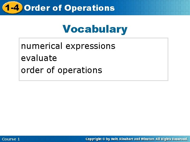 1 -4 Order Insertof Lesson Title Here Operations Vocabulary numerical expressions evaluate order of