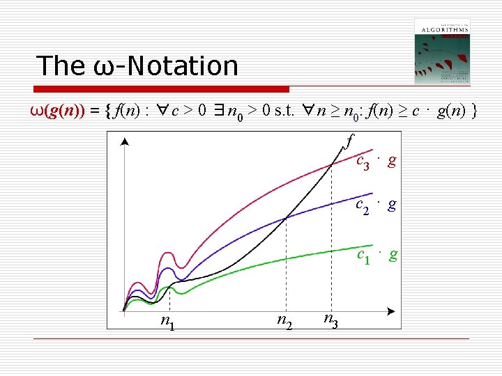 The ω-Notation ω(g(n)) = { f(n) : ∀c > 0 ∃n 0 > 0 The ω-Notation ω(g(n)) = { f(n) : ∀c > 0 ∃n 0 > 0