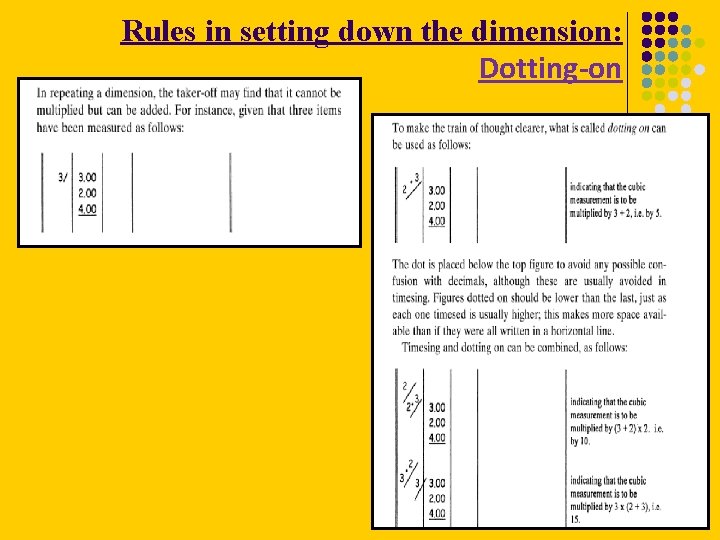 Rules in setting down the dimension: Dotting-on 