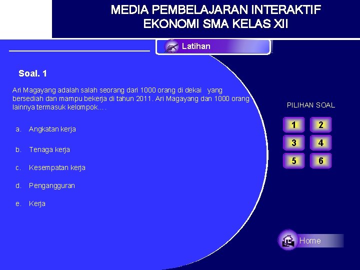 MEDIA PEMBELAJARAN INTERAKTIF EKONOMI SMA KELAS XII Latihan Soal. 1 Ari Magayang adalah seorang