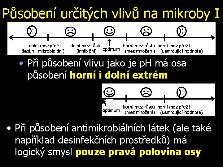 Působení určitých vlivů na mikroby I • Při působení vlivu jako je p. H