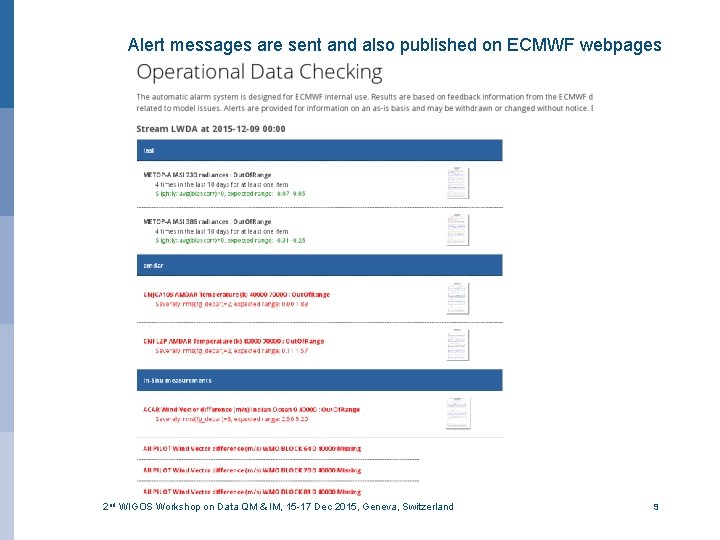 Alert messages are sent and also published on ECMWF webpages 2 nd WIGOS Workshop