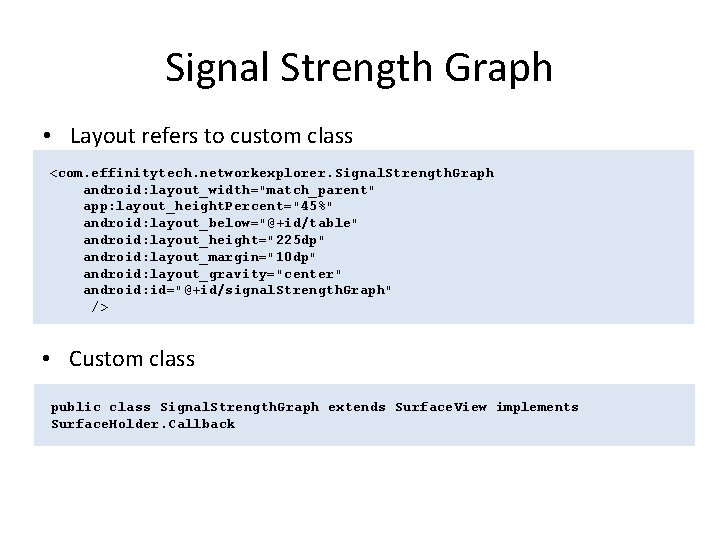 Signal Strength Graph • Layout refers to custom class <com. effinitytech. networkexplorer. Signal. Strength.
