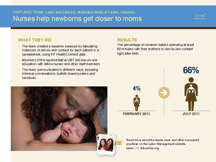 FEATURED TEAM: Labor and Delivery, Moanalua Medical Center, Honolulu Nurses help newborns get closer