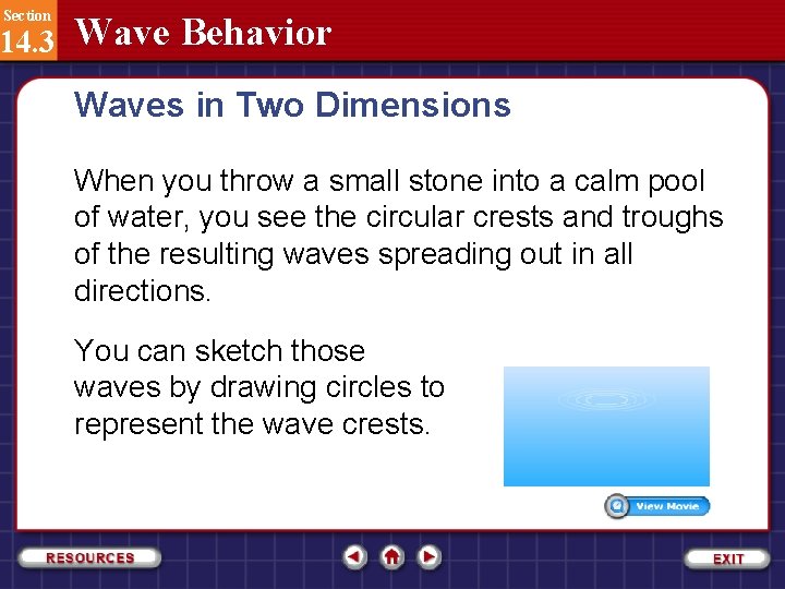 Section 14. 3 Wave Behavior Waves in Two Dimensions When you throw a small