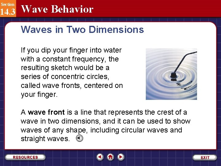 Section 14. 3 Wave Behavior Waves in Two Dimensions If you dip your finger