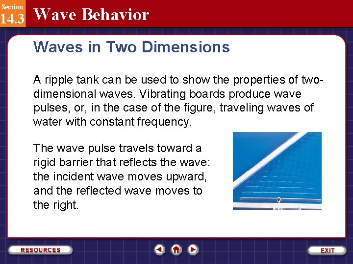 Section 14. 3 Wave Behavior Waves in Two Dimensions A ripple tank can be