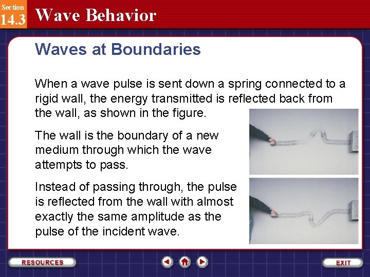 Section 14. 3 Wave Behavior Waves at Boundaries When a wave pulse is sent