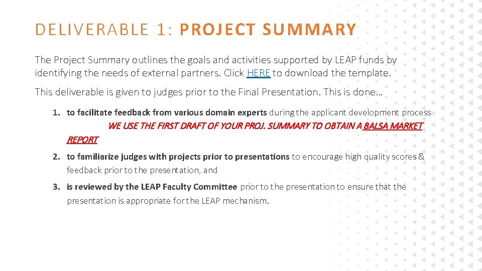 DELIVERABLE 1: PROJECT SUMMARY The Project Summary outlines the goals and activities supported by