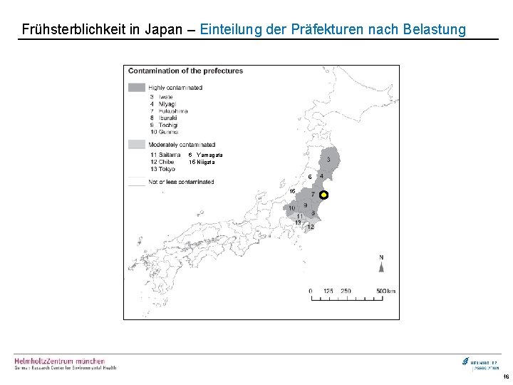 Frühsterblichkeit in Japan – Einteilung der Präfekturen nach Belastung 6 Yamagata 15 Niigata 6