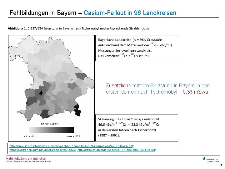 Fehlbildungen in Bayern – Cäsium-Fallout in 96 Landkreisen Zusätzliche mittlere Belastung in Bayern in