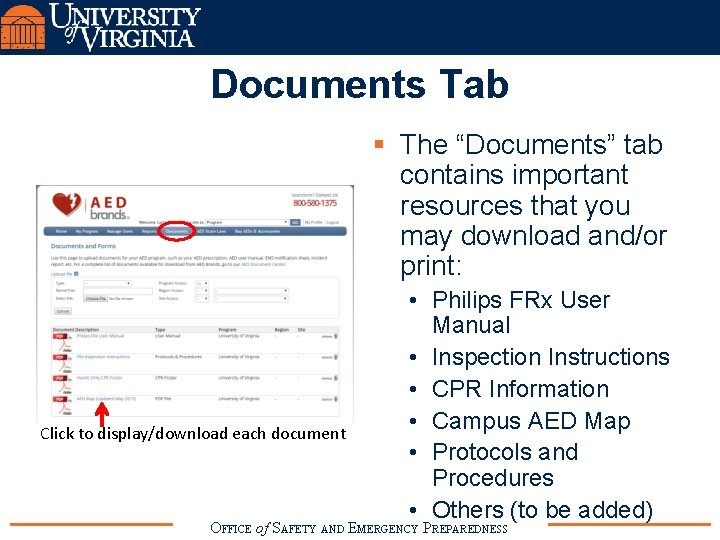 Documents Tab § The “Documents” tab contains important resources that you may download and/or