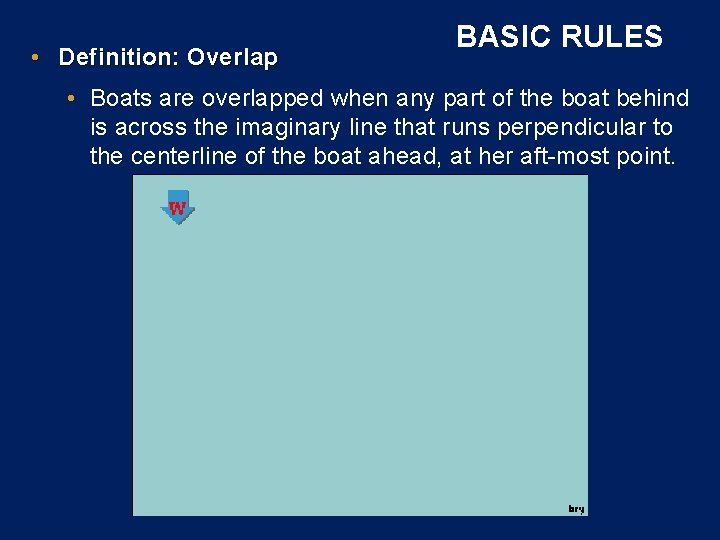  • Definition: Overlap BASIC RULES • Boats are overlapped when any part of