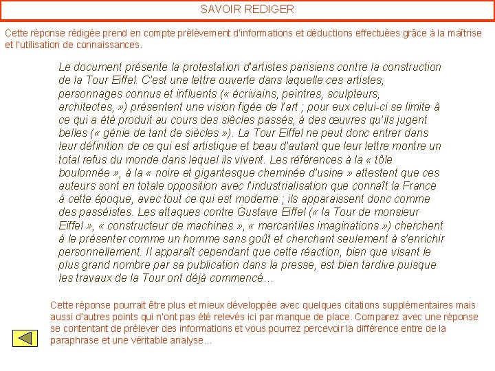 SAVOIR REDIGER Cette réponse rédigée prend en compte prélèvement d’informations et déductions effectuées grâce