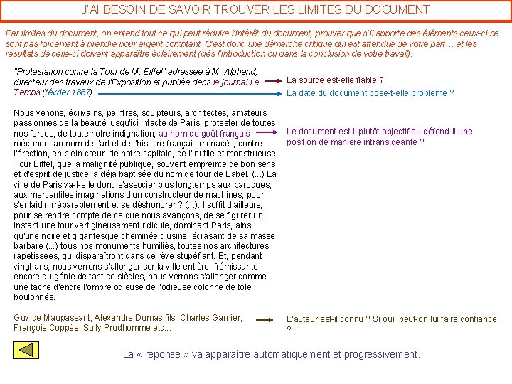 J’AI BESOIN DE SAVOIR TROUVER LES LIMITES DU DOCUMENT Par limites du document, on