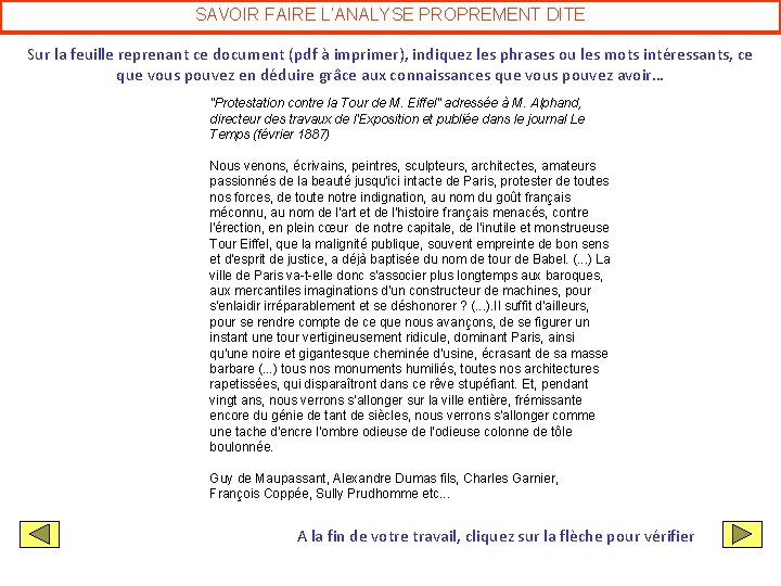 SAVOIR FAIRE L’ANALYSE PROPREMENT DITE Sur la feuille reprenant ce document (pdf à imprimer),