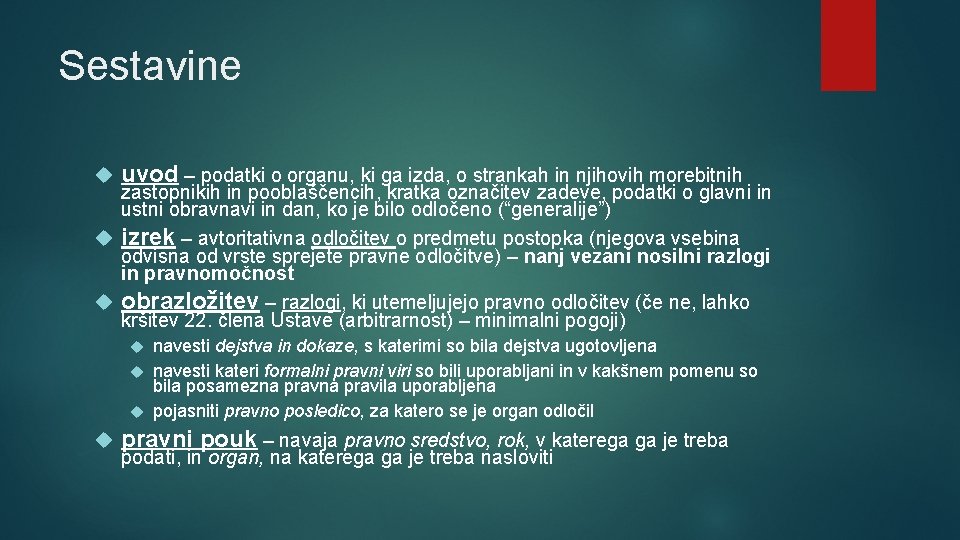 Sestavine uvod – podatki o organu, ki ga izda, o strankah in njihovih morebitnih