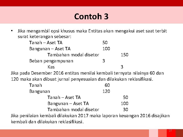 Contoh 3 • Jika mengambil opsi khusus maka Entitas akan mengakui aset saat terbit