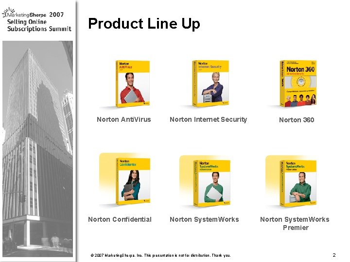 Product Line Up Norton Anti. Virus Norton Internet Security Norton 360 More data on