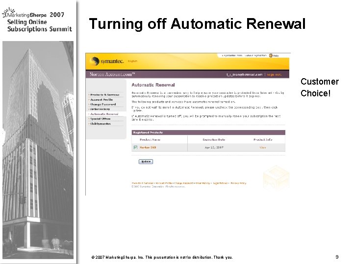 Turning off Automatic Renewal Customer Choice! More data on this topic available from: :