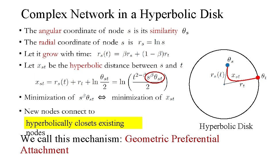 Complex Network in a Hyperbolic Disk • hyperbolically closets existing nodes Hyperbolic Disk We