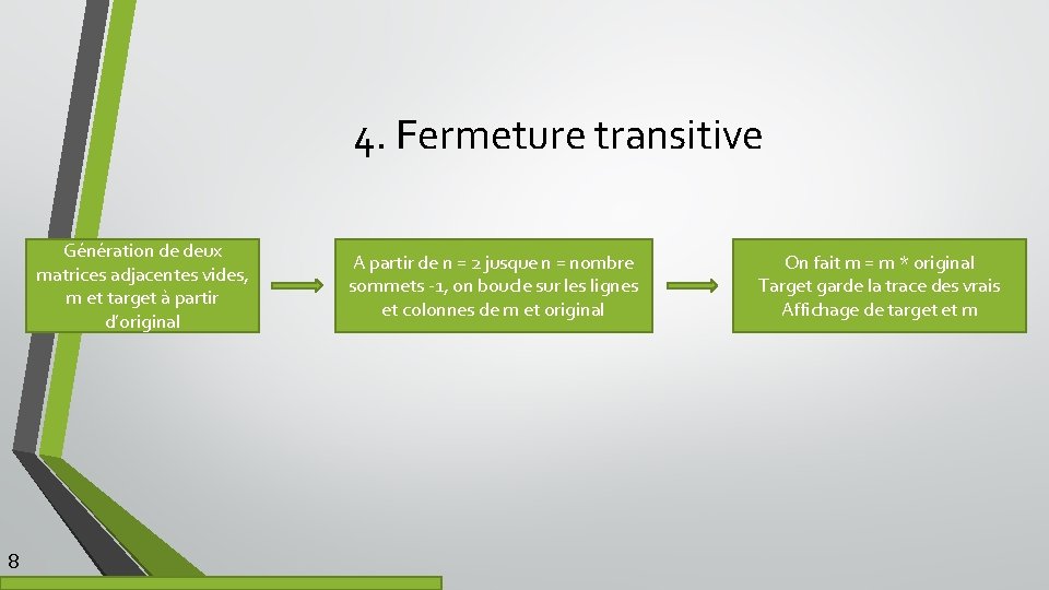 4. Fermeture transitive Génération de deux matrices adjacentes vides, m et target à partir